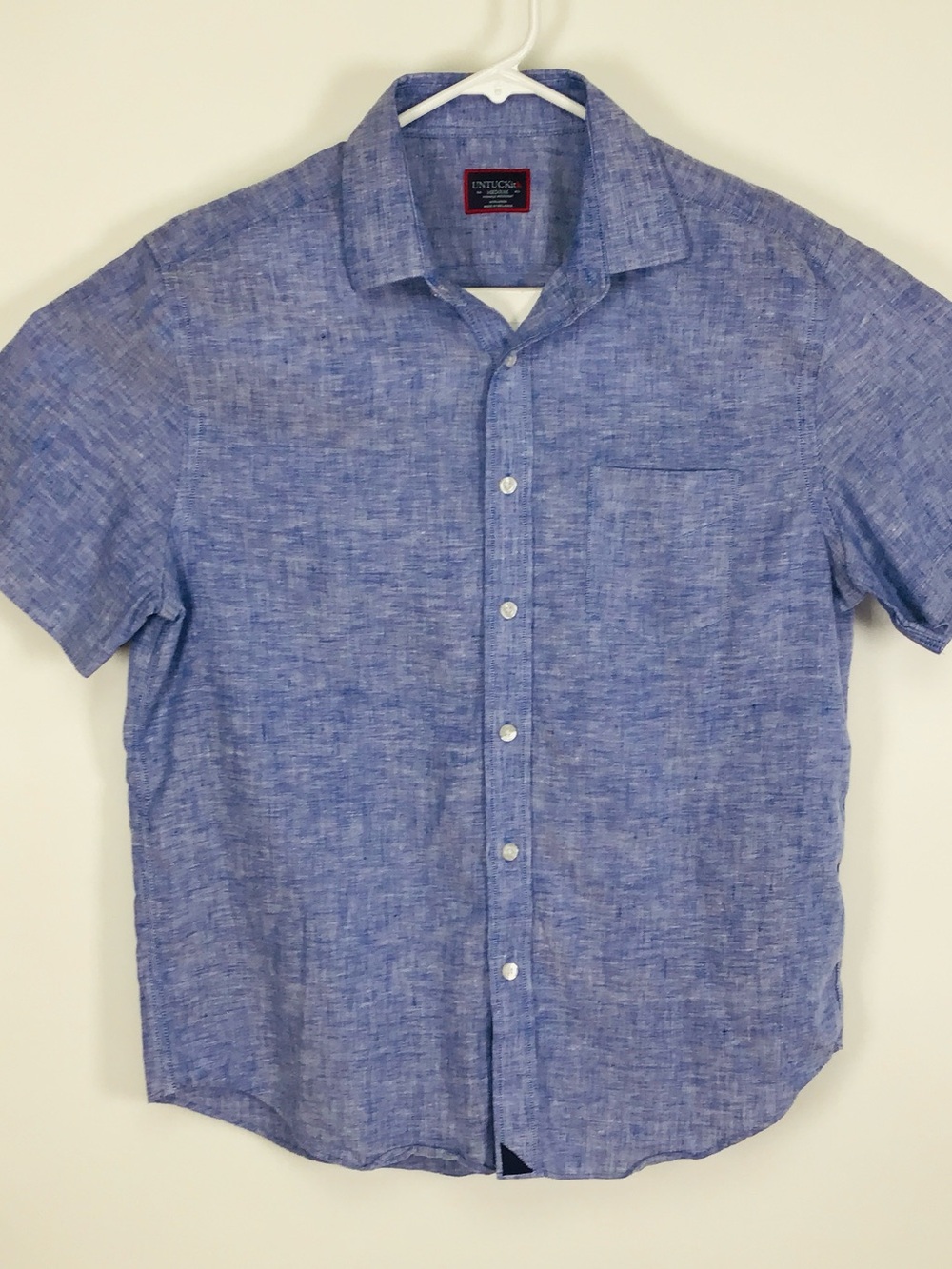 UNTUCKit Cameron Blue men’s short sleeve button up linen shirt medium